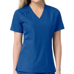 Women V Neck <b>Scrub</b> <b>Top</b> Black Polyester Woven with Pockets for Hospital Uniforms - Product Image 2