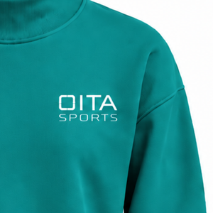 Teal Green Women High Neck Sweatshirt Long Sleeve Loose Fit <b>Pullover</b> Fleece Mock Neck Casual Winter Streetwear Fashion <b>Jumper</b> - Product Image 5