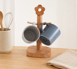 Eco-Friendly Wooden Mug <b>Tree</b> <b>Stand</b> with 6 Hooks Minimalist Coffee Cup Holder For Kitchen Countertop Storage And Organization - Product Image 2