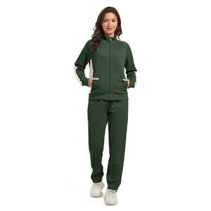 Women Green <b>White</b> Color Blocked Tracksuit Full Sleeve Stand Collar Knitted Polyester <b>2</b> <b>Piece</b> Sporty <b>Set</b> All Seasons Regular Fit - Product Image 3