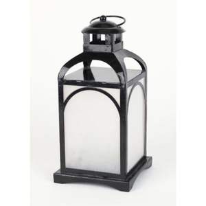 Lanterne en métal vintage noire avec panneaux en verre givré, lanterne décorative suspendue pour jardin, décoration de mariage à domicile - Product Image 1