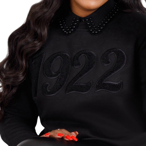 Sigma Gamma Rho 1922 Black Chenille Sweatshirt Women Embroidery Cotton Blend Long Sleeve Casual Stylish Fit - Product Image 3