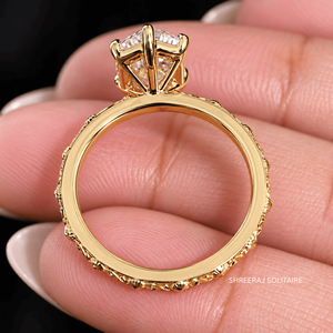 Bague de fiançailles en or 14K/18K avec diamant de laboratoire taille marquise néerlandaise personnalisée, gravure florale vintage, certifiée IGI - Product Image 5