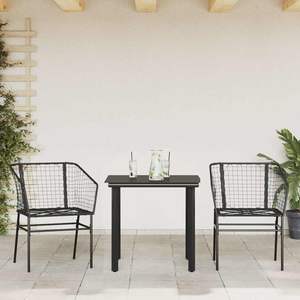 Set da pranzo da giardino con 3 pezzi di vetro in poliestere nero e Rattan elegante collezione - Product Image 3