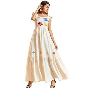 Vestido largo bordado sin mangas con cuello cuadrado, elegante - Product Image 1