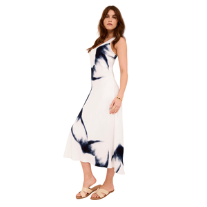 Vestido midi vintage con estampado para mujer, vestido con mangas abullonadas - Product Image 1