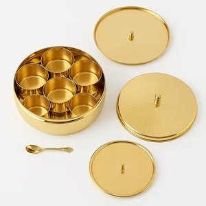 Metal Crafted Design Golden <b>Spice</b> <b>Jar</b> Set with 6 Compartments and Spoon Durable Herb Storage Container - Product Image 3