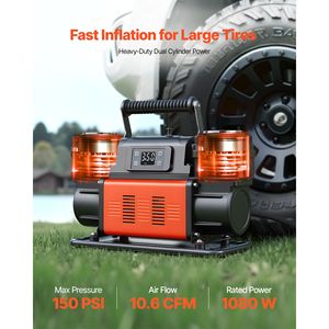 Compressore d'Aria Portatile a Doppio Cilindro 10.6CFM con Arresto Automatico, 12V 150PSI, per Uso Intensivo, con Display LCD Digitale per Gonfiaggio Pneumatici - Product Image 2