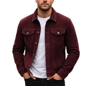 Men's Brown <b>Suede</b> <b>Jacket</b> Slim Fit Casual Stand Collar Zipper Closure Regular Sleeve Solid Color Breathable Front Autumn - Product Image 2