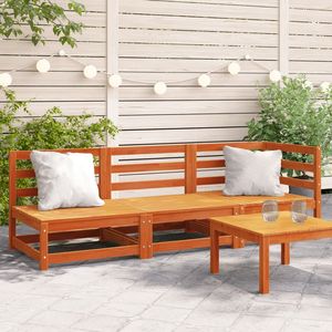 Canapé de jardin modulaire 3 places en bois de pin massif brun ciré, mobilier d'extérieur confortable - Product Image 1