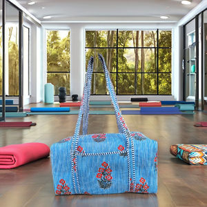 Sac de voyage de luxe décontracté en coton à rayures florales, grand format, léger, durable, écologique, avec fermeture éclair - Product Image 3