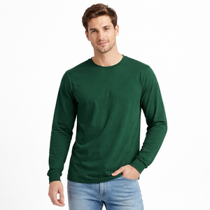 Camiseta de manga larga para hombre, de algodón premium, cuello redondo, color sólido, informal, cuello redondo, tela suave y cómoda, venta al por mayor. - Product Image 5