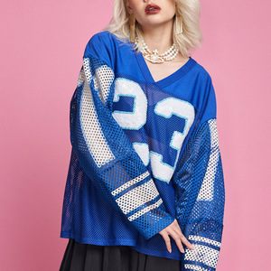 Camiseta de fútbol americano de malla, tela de alta calidad, para adultos, cuello en V, manga corta, estilo oversize. - Product Image 5