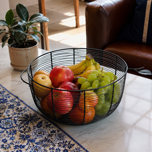 Corbeille à fruits moderne en métal noir en forme de pomme avec poignée, pour comptoir de cuisine, bol à fruits décoratif, organisateur de rangement domestique - Product Image 2
