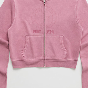 Sweat à capuche court en molleton doux, imprimé et brodé sur mesure (OEM/ODM), avec surpiqûres contrastées, 100% coton, hiver - Product Image 5