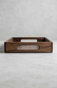 Natural Walnut Wood Serving <b>Tray</b> Wooden Food Plate Rectangular <b>Dinner</b> <b>Tray</b> with Raised Edge for Home Restaurant - Product Image 2
