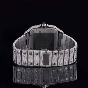 Montre pour homme en acier inoxydable de style hip-hop avec cadran analogique en cristal de verre, diamant carré antique en moissanite, résistante à l'eau - Product Image 3