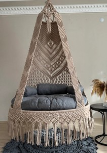 Columpio de Macramé, Cojín para Columpio y Alfombra de Macramé, Juego Completo de 3 Piezas |   Columpio colgante para interiores y exteriores |   Silla de Macramé - Product Image 2