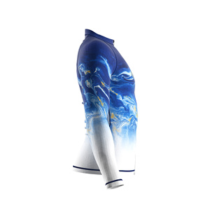 Maillot de cyclisme personnalisé pour homme à manches longues, séchage rapide, imprimé marbre bleu fluide par sublimation, fermeture éclair intégrale, respirant, vêtements de sport pour vélo - Product Image 3