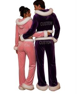 Orange Velvet Hooded Breathable Tracksuit Two Piece Jogger Set with White <b>Fur</b> <b>Trim</b> Zip up Crop <b>Top</b> Winter - Product Image 6