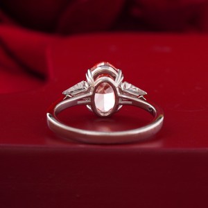 Prong <b>Set</b> Red Oval Lab Grown Diamond <b>Ring</b> in 14K Yellow Gold-Rare VVS2 VS1 Color Statement Cocktail Jewelry - Product Image 4