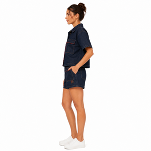 Ensemble short en jean pour femme de haute qualité, tenue d'été élégante avec tissu doux, coutures durables, coupe confortable pour un usage décontracté - Product Image 3