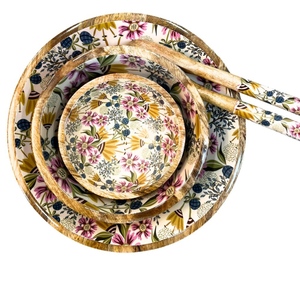 Juego de tazones de madera florales hechos a mano con estampado de esmalte para servir alimentos, utensilios de cocina para el hogar, vajilla decorativa al mejor precio - Product Image 4