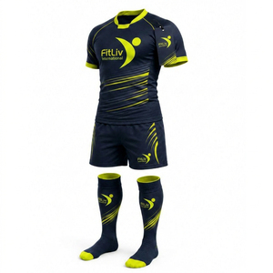 Uniforme de Rugby Unisex FitLiv International de Alta Calidad, Color Azul Marino y Amarillo, Transpirable, de Poliéster, Talla Adulto, Servicio OEM sin Costuras - Product Image 4