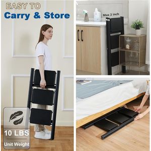 330 Lbs Load Capacity Sturdy Small <b>Step</b> <b>Stool</b> 3-<b>Step</b> Folding Steel Ladder for Adults Multi-Use in Kitchen Home and Office - Product Image 4