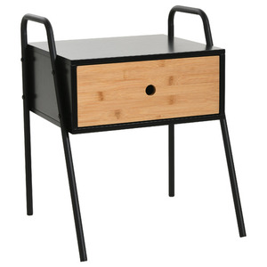 Modern Durable Adjustable Nightstand with 1 <b>Drawer</b> <b>Black</b> Solid Wood Frame Scandinavian Bedroom Furniture Storage Side Table - Product Image 2