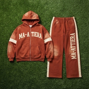 Custom <b>Oversized</b> Washed Zip Up Hoodie and Baggy <b>Sweatpants</b> Two Piece Tracksuit Set - Product Image 5