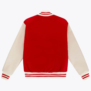 Custom Premium Red Wool Varsity <b>Jacket</b> Men's Quilted Lining Letterman <b>Jacket</b> Contrast Beige Sleeve <b>Baseball</b> <b>Bomber</b> College - Product Image 6