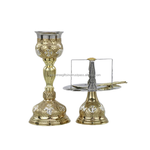 Ensemble de calices orthodoxes en métal, 5 pièces, en laiton et acier, finition polie, motif floral en relief, qualité supérieure, pour la consommation, Arbre de Jésus - Product Image 1