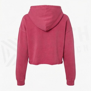 Womens Casual Style Acid <b>Wash</b> Pullover Crop Hoodies Long Sleeve <b>Tech</b> Fleece Custom 3D Embroidered Cut Raw Hem Street - Product Image 2