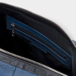 Unisex Genuine <b>Leather</b> Duffle <b>Bag</b> Blue Solid Color Zipper Closure Casual Gym Fitness <b>Bag</b> 30-40L Capacity <b>Soft</b> Handle - Product Image 5