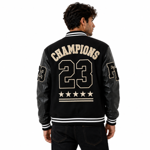 Chaqueta Varsity Negra Personalizada para Hombre, Impresión del Nombre del Equipo en la Parte Delantera, Nombre y Número en la Parte Trasera, Transferencia Térmica, Estilo Letterman de Béisbol, Ropa Casual - Product Image 6