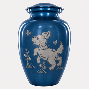 Urna Conmemorativa para Mascotas, Estilo Europeo, Azul Plateado, con Grabado de Perro y Pájaro, Personalizable, para Guardar Cenizas Funerarias - Product Image 5
