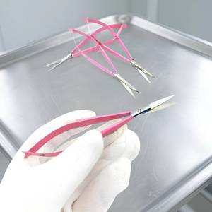 Ciseaux à sourcils roses en acier inoxydable, lame tranchante, manche en plastique, outils de beauté, pour droitiers, pointe droite - Product Image 2
