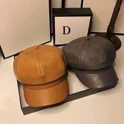 Brown PU Leather 5 Panel Cap <b>Flat</b> Brim Unisex Casual Breathable Four Seasons Outdoor <b>Hat</b> Adult Size 56-58CM - Product Image 2