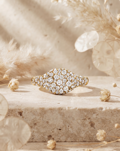 Wholesale Custom 14K Gold Diamond Pave <b>Dome</b> Signet <b>Ring</b> Luxury Iced Out Cluster Statement <b>Ring</b> OEM ODM Jewelry Manufacturer - Product Image 1