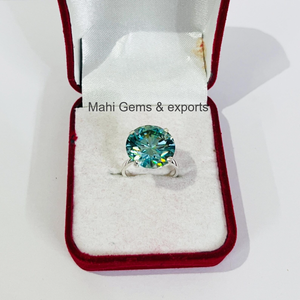 925 Sterling Silver Blue Lab Created Moissanite <b>Ring</b> Hand Cut Customized Size available - Product Image 1