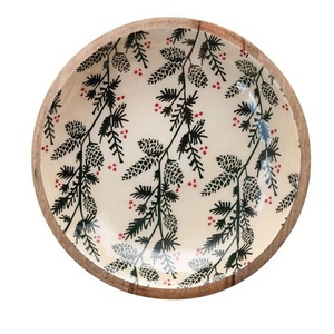 Wooden Bowls For Serving Mixing Salad <b>Soup</b> Sticker Enamel Printed Acacia Wood Salad Bowl with <b>Spoons</b> Handmade Fruit Bowl - Product Image 5