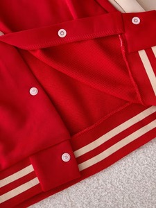 Premium Wool Leather Red Varsity <b>Jacket</b> With White Plane Embroidery <b>Fleece</b> <b>Lined</b> Turn-down Collar Regular Fit Unisex Casual - Product Image 4