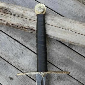 High-quality Damascuse <b>Sword</b> Brass Guard & Pommel Wood Handle With Leather Scabbard Gift For Friend - Product Image 6