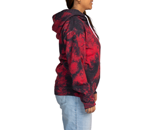 Sweat à capuche oversize pour femme, tie-dye rouge et noir, en coton tricoté, avec poches, style streetwear automne - Product Image 3