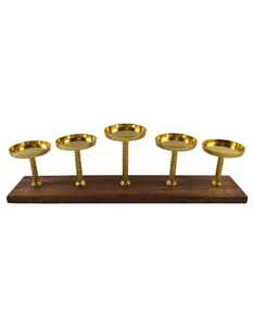 Support de service en métal fait main de luxe pour 5 tasses, base en bois, finition dorée, écologique, décoratif, pour desserts, bougies ou fruits secs - Product Image 2