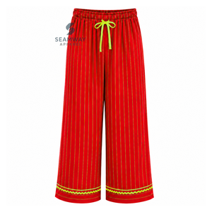 NSPDK Sorority Women's Red Striped Pajama Set Button Front Long Sleeve Sleepwear Contrast Trim Lounge <b>PJs</b> With Drawstring Pants - Product Image 4