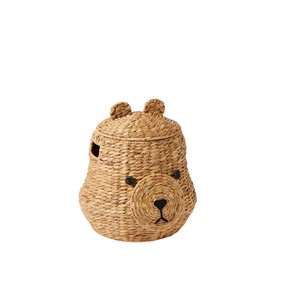 <b>Small</b> Bear Water Hyacinth <b>Storage</b> <b>Basket</b> with Lid Woven Animal Toy Organizer Bin Cute Teddy Nursery Room Decor - Product Image 1