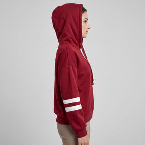 Sweat-shirt à capuche universitaire rayé rouge personnalisé pour femme - Taille XS, épaules tombantes, en molleton de coton, avec logo imprimé en relief, vente en gros - Product Image 2