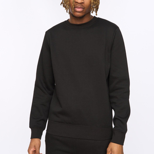 Men's Black Crew Neck Regular Fit Pullover Sweatshirt Solid Color Casual French Terry Knitted Autumn Wear - Product Image 3